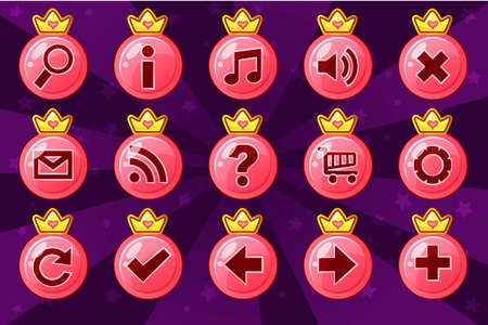 Cartoon vector set circle Princess girlis style buttonsのイラスト素材