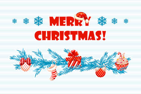 Cartoon vector greeting blue card Merry Christmas.のイラスト素材