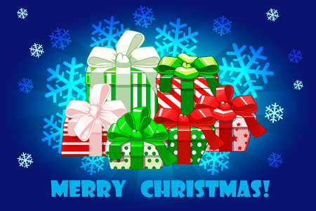 Cute Merry christmas different gifts, Creative packaging.Vector background.のイラスト素材