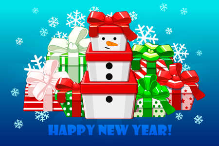 Cute Merry christmas different gifts, Gift snowman. Creative packaging.Vector backgroundのイラスト素材