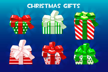 Cute Christmas different gifts, Creative packaging.Vector Packのイラスト素材