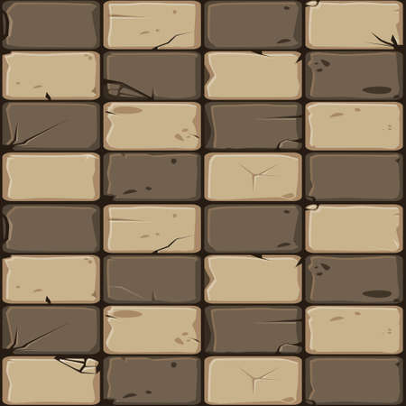Texture of brown stone tiles, seamless background stone wall. Ilustration for user interface of the game element. Color 6 of 10のイラスト素材