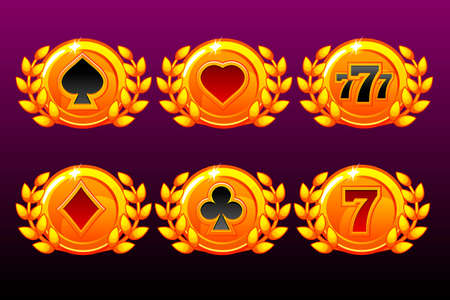 Symbols Playing card on awards template. Badge or emblem, Set of Casino gambling element.のイラスト素材