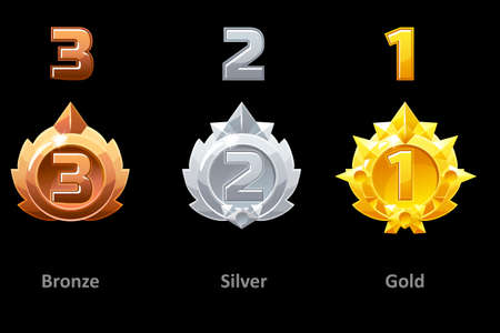 Awards medals gold, silver and bronze. Rewards 1st , 2nd and 3rd place for Gui Game. Vector template awardのイラスト素材