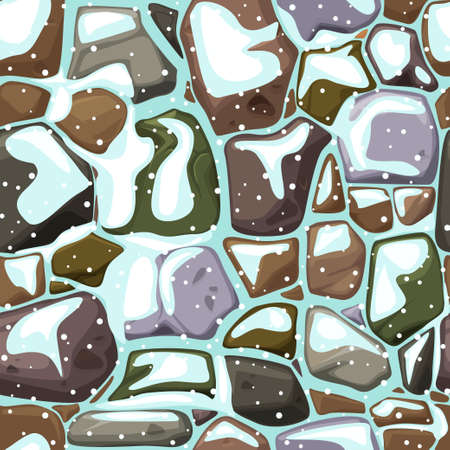 Snow covered stone texture, seamless background. Vector winter stone background. Snow on separate layers.のイラスト素材