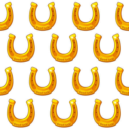 Seamless pattern of golden horseshoes in a row on a white background.のイラスト素材
