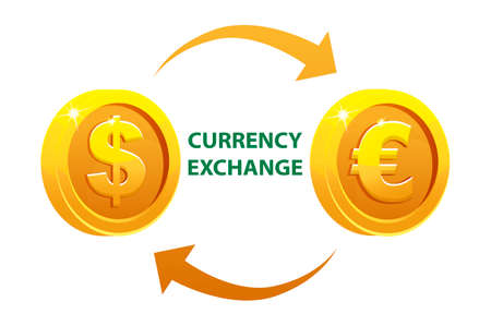 Currency exchange or money dollar and euro. Golden round currency coins.のイラスト素材
