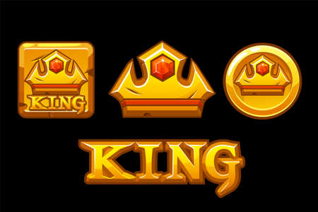 Golden king. Crown icons on golden square and coin.のイラスト素材