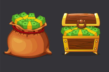 Full bag, bag and chest of money.のイラスト素材