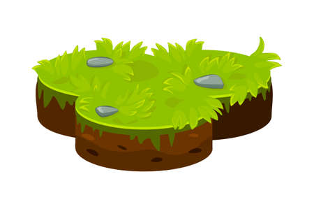 Isometric ground island platform with green grass. Lawn and soil layers for the game.のイラスト素材