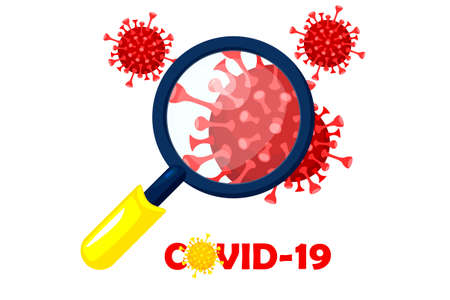 Covid-19 or coronavirus under a magnifying glass.のイラスト素材