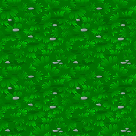 Seamless textured green grass pattern with stones. Repeating lawn or meadow background.のイラスト素材