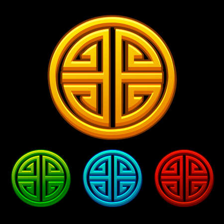 Set of icons of Chinese characters good luck four blessings.のイラスト素材
