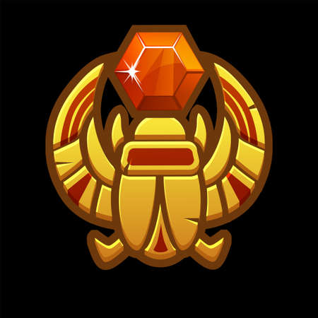 Icon of the golden egyptian symbol of the holy scarab. Egypt beetle icon talisman or amulet.のイラスト素材