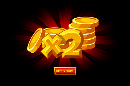 Vector icon of gold coins doubling bonus.のイラスト素材