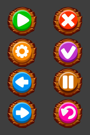 Set of vector wooden buttons for the game.のイラスト素材