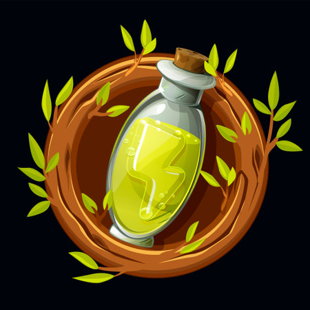 Magic potion with energy in a wreath of twigs.のイラスト素材