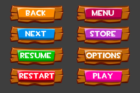 Set of wooden buttons with inscriptions for the game.のイラスト素材