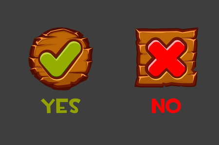 Vector illustration of wooden yes and no buttons.のイラスト素材