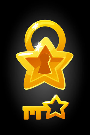 Vector illustration of a golden lock and key.のイラスト素材