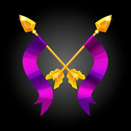 Two spears crossed with a violet flag for game.のイラスト素材