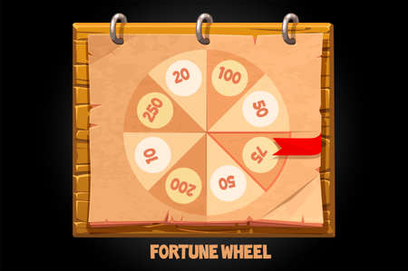 Spin the paper wheel of fortune on a wooden board.のイラスト素材