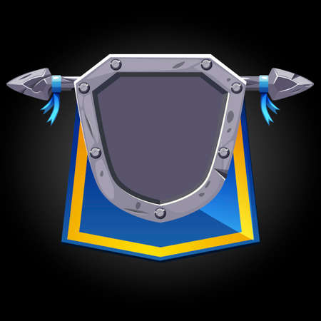 Banner stone old shield and blue flag.のイラスト素材