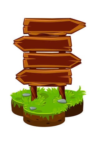 Wood sign board, wooden panels on isometric island.のイラスト素材