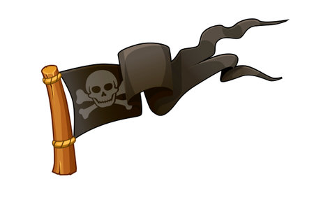 Pirate black flag, skull with bones for the game.のイラスト素材