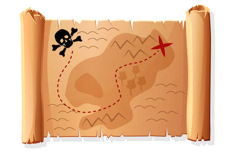 Old map scroll, pirate antique treasure map for game.のイラスト素材