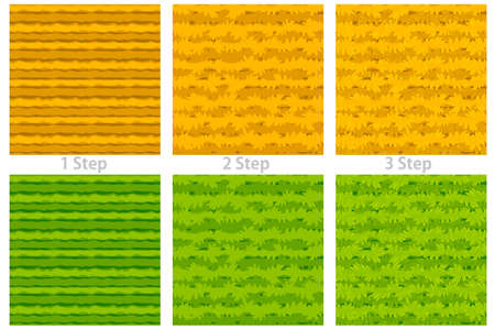 Seamless texture cartoon grass, 3 steps drawing dry and green grass for wallpaper.のイラスト素材