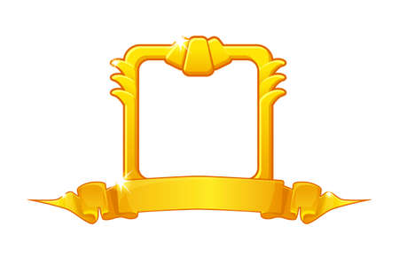 Gold frame with award ribbon, square template for ui game.のイラスト素材