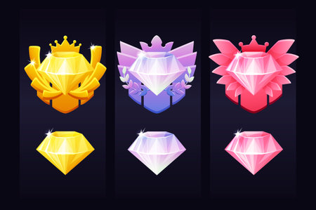 Achievement gems for the game, award emblems for winner.のイラスト素材