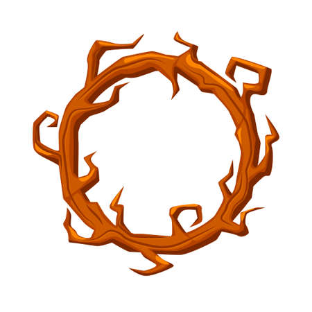 Old wooden round frame, wreath branches for ui games.のイラスト素材