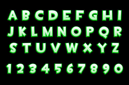3d green neon alphabet and numbers for ui games, text.のイラスト素材
