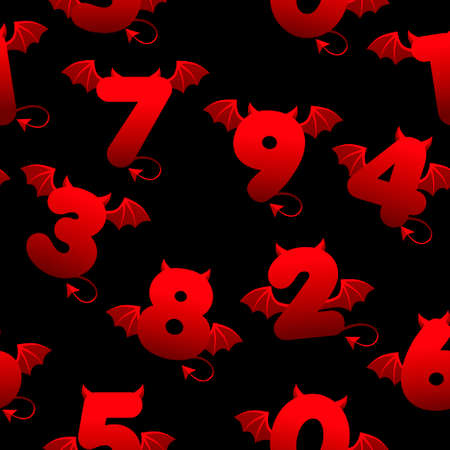 Seamless pattern with devilish numbers, textures with shapes with wings and horns for games.のイラスト素材