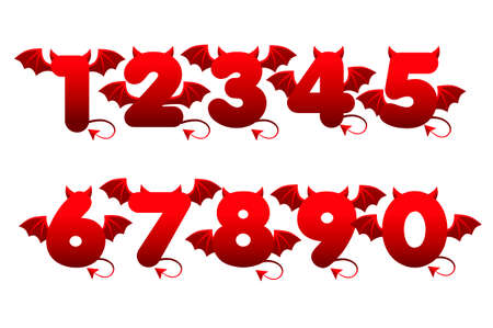 Devil red numbers with wings for ui games.のイラスト素材