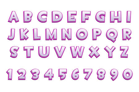3d purple alphabet and numbers for ui games, text.のイラスト素材