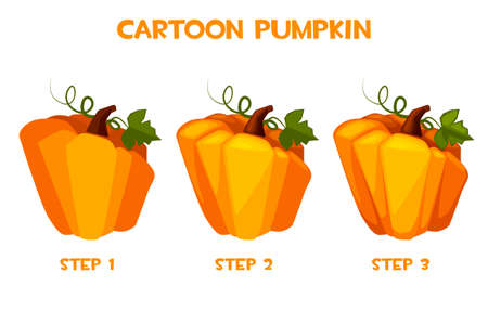 Stylized pumpkin in 3 steps, set of isolated pumpkins for the game.のイラスト素材