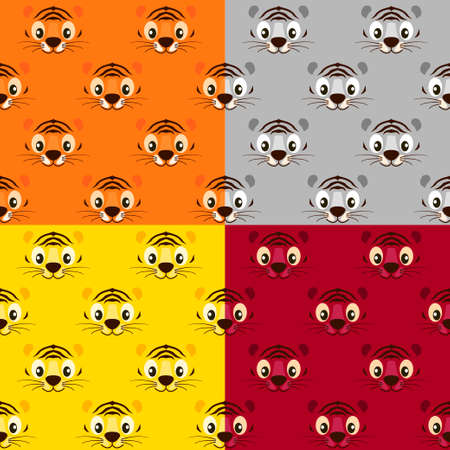 Seamless pattern colored striped cute tiger face for wallpaper.のイラスト素材