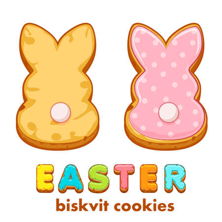 Postcard Happy Easter with cute bunnies biscuit cookies.のイラスト素材