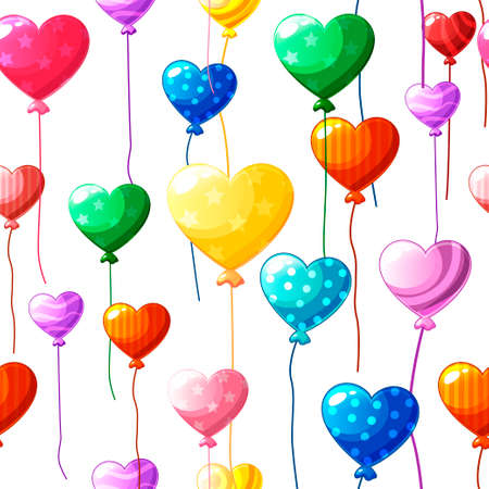 Seamless pattern heart-shaped colored balloons in the white background.のイラスト素材