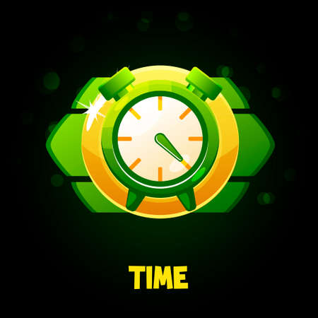 Green clock icon with time, badge for game.のイラスト素材