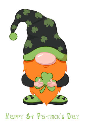 Cartoon gnome luck with clover for St. Patricks Day.のイラスト素材