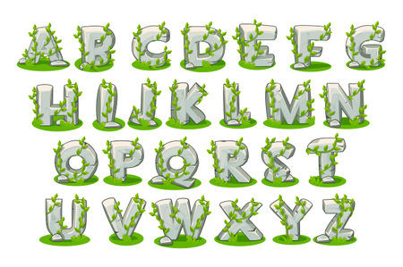 Stone alphabet with grass, set for learningのイラスト素材