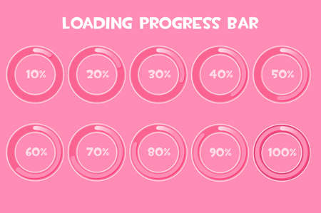 Loading Progress Bar, pink colour. Circle loading or progress percentage.のイラスト素材