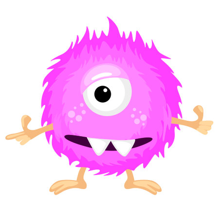 Vector fluffy monster is pink color. Funny characterのイラスト素材