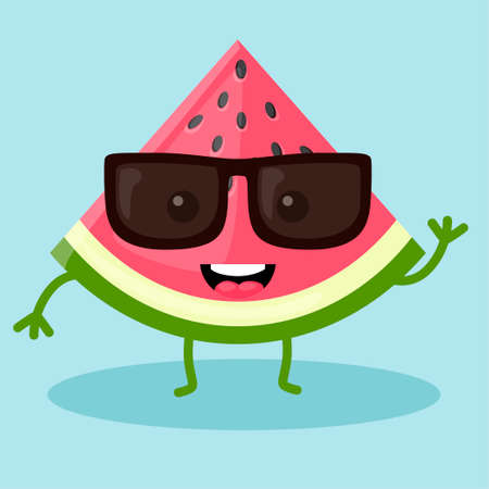 Cute kawaii happy watermelon slice with black glassesのイラスト素材