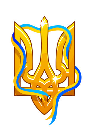 Golden Ukraine trident with ribbon of the flag Ukraineのイラスト素材