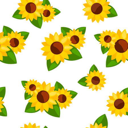 Seamless pattern with sunflowers on white backgroundのイラスト素材